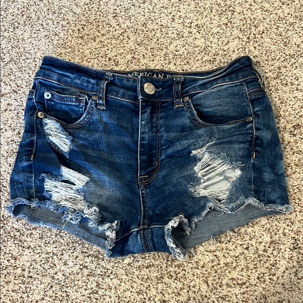 American Eagle Outfitters Blue Distressed Denim Shorts